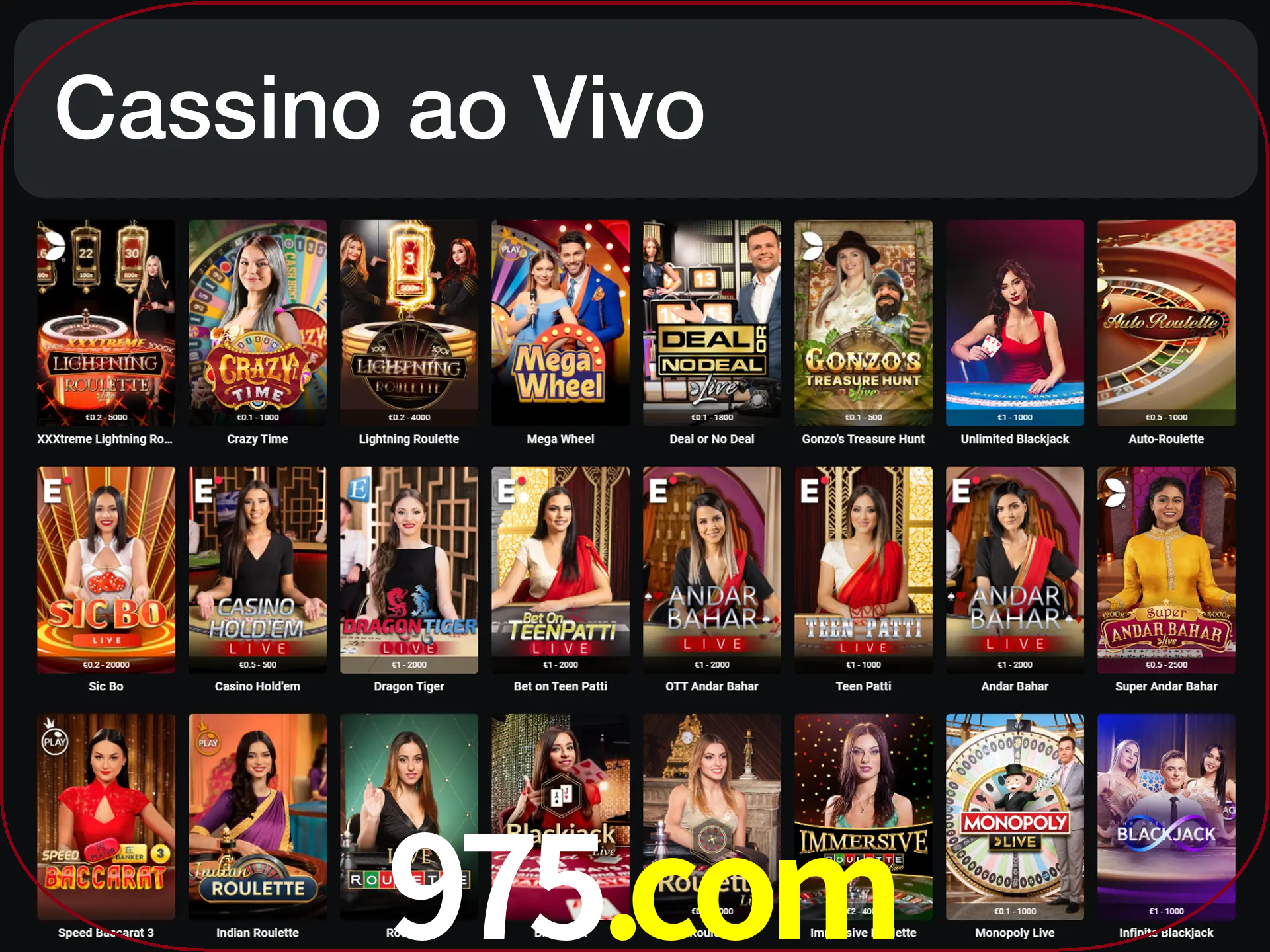 Jogue jogos de cassino com um verdadeiro dealer.